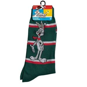 NWT Looney Tunes Bugs Bunny Holiday Socks Sz 6–12 Green Red Striped Gift unisex